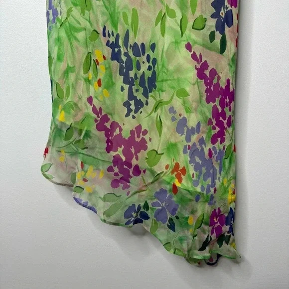Vintage Green Floral Midi Slip Dress with Purple & Blue Accents - Picture 9 of 10